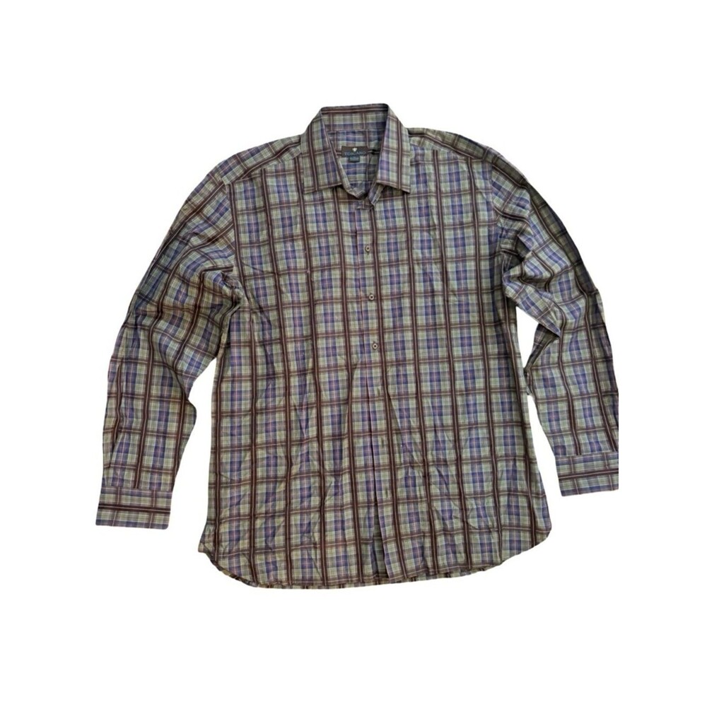 Men's Plaid Button-Down Shirt - Green & Purple toscano size xl